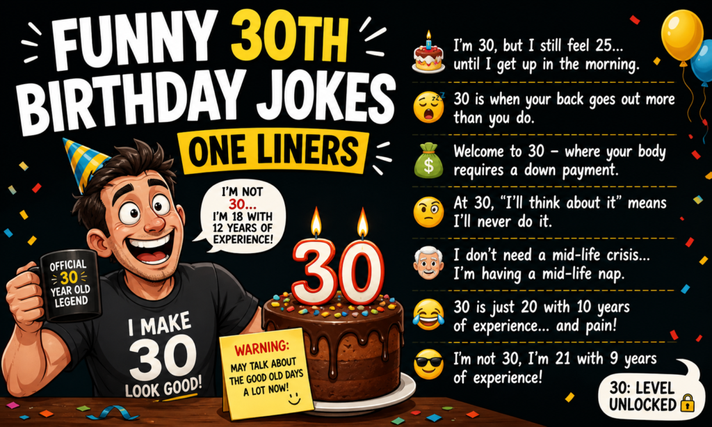 Funny 30th Birthday Jokes One Liners