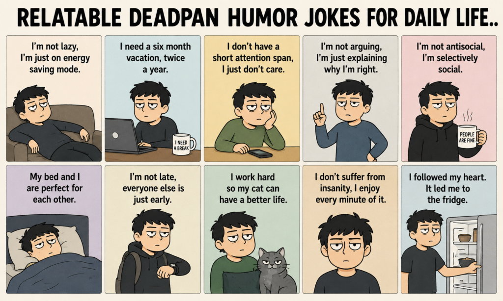Relatable Deadpan Humor Jokes for Daily Life.